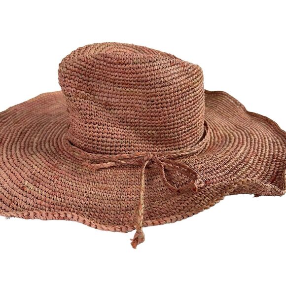 Free People Floppy Distressed Pink Straw Beach Festival Boho Hippie Hat One Size - Picture 3 of 7
